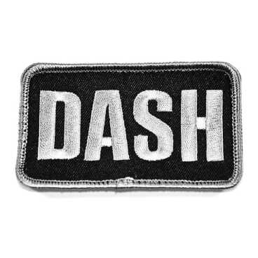 Black patch with 'DASH' embroidered in white letters.
